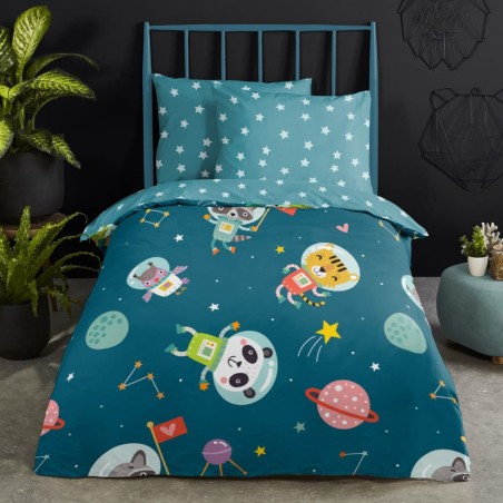 Good Morning Kinder-Bettwäsche-Set SPACY 120x150 cm Petrolblau