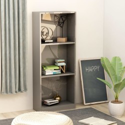vidaXL Bücherregal 3 Fächer Hochglanz-Grau 40x24x108 cm Holzwerkstoff