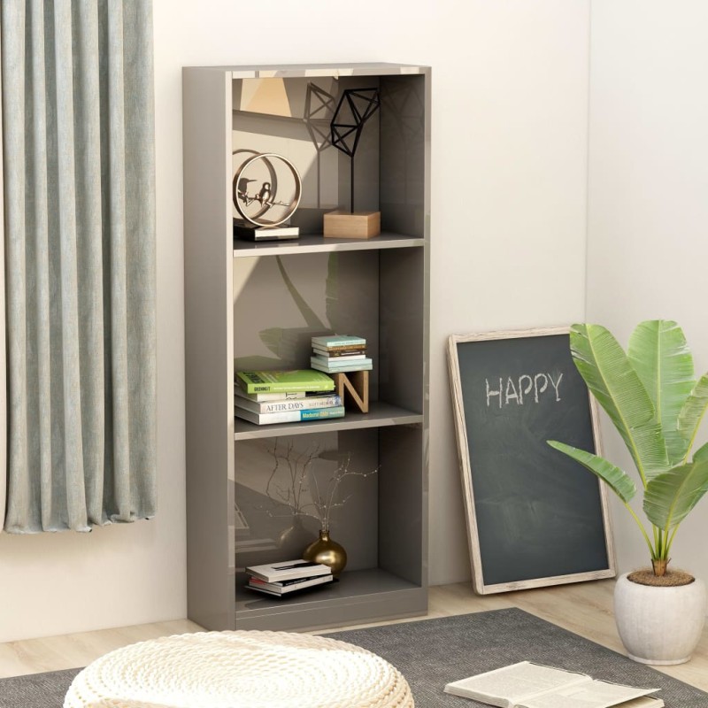 vidaXL Bücherregal 3 Fächer Hochglanz-Grau 40x24x108 cm Holzwerkstoff vidaXL Bücherregal 3 Fächer Hochglanz-Grau 40x24x108 cm Holzwerkstoff
