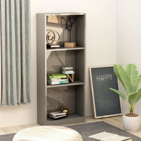 vidaXL Bücherregal 3 Fächer Hochglanz-Grau 40x24x108 cm Holzwerkstoff