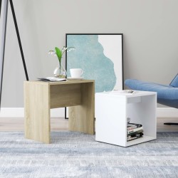 vidaXL Couchtisch-Set Weiß Sonoma-Eiche 48x30x45 cm Holzwerkstoff