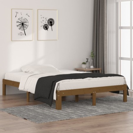 vidaXL Massivholzbett Honigbraun 135x190 cm