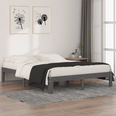 vidaXL Massivholzbett Grau 150x200 cm