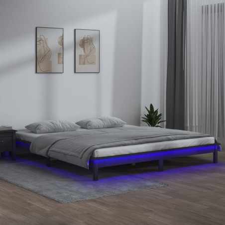 vidaXL Massivholzbett mit LEDs Grau 140x200 cm