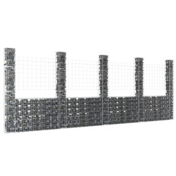 vidaXL Gabionenkorb U-Form mit 5 Säulen Eisen 500x20x200 cm
