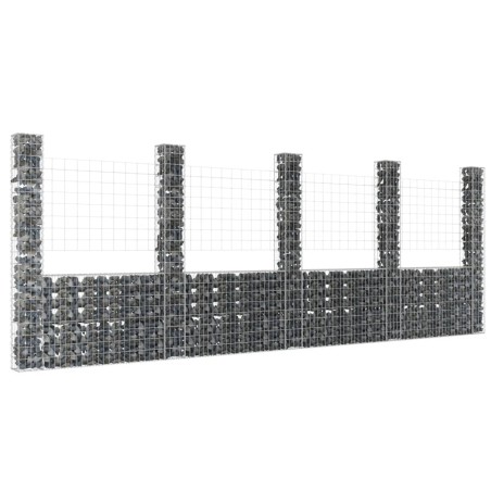 vidaXL Gabionenkorb U-Form mit 5 Säulen Eisen 500x20x200 cm