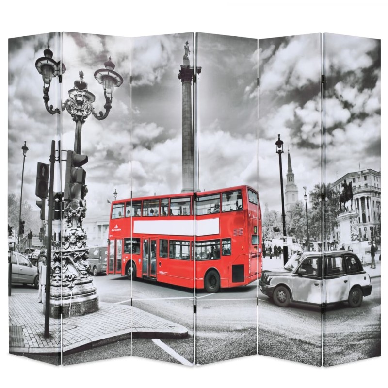 vidaXL Raumteiler klappbar 228 x 170 cm London Bus Schwarz-Weiß vidaXL Raumteiler klappbar 228 x 170 cm London Bus Schwarz-Weiß