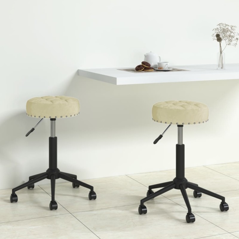 vidaXL Essstühle 2 Stk. Drehbar Creme Samt vidaXL Essstühle 2 Stk. Drehbar Creme Samt