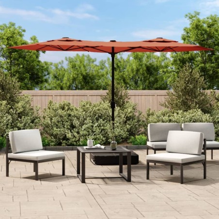 vidaXL Doppelsonnenschirm mit LEDs Terrakotta 316x240 cm