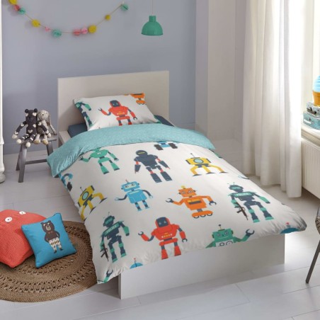 Good Morning Kinder-Bettwäsche-Set Robots 140 x 200/220 cm