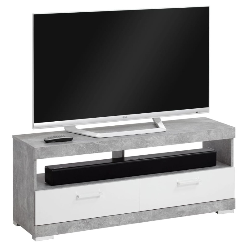 FMD TV/Hi-Fi-Standregal Betongrau und Hochglanz-Weiß FMD TV/Hi-Fi-Standregal Betongrau und Hochglanz-Weiß