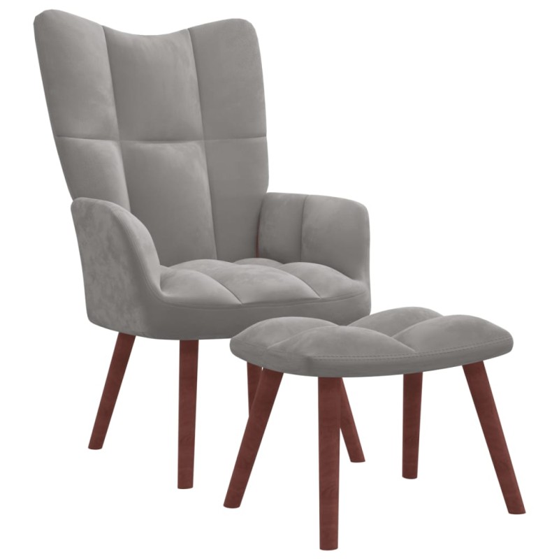 vidaXL Relaxsessel mit Hocker Hellgrau Samt vidaXL Relaxsessel mit Hocker Hellgrau Samt