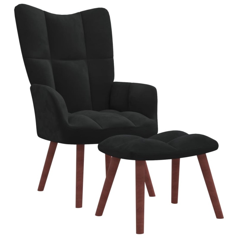 vidaXL Relaxsessel mit Hocker Schwarz Samt vidaXL Relaxsessel mit Hocker Schwarz Samt