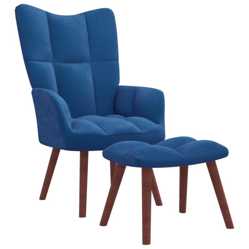 vidaXL Relaxsessel mit Hocker Blau Samt vidaXL Relaxsessel mit Hocker Blau Samt