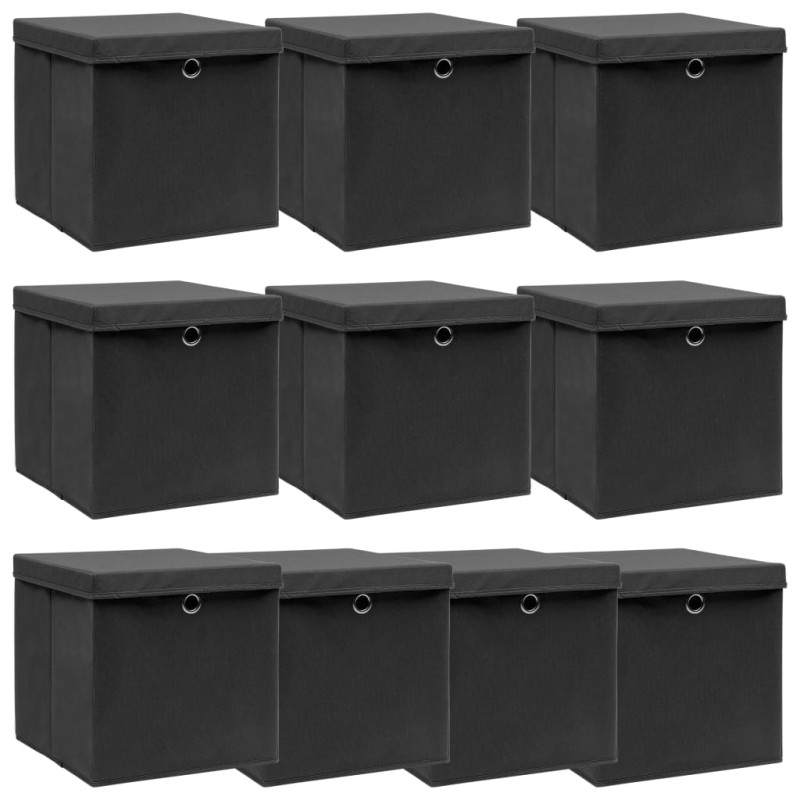 vidaXL Aufbewahrungsboxen mit Deckeln 10 Stk. Schwarz 32x32x32cm Stoff vidaXL Aufbewahrungsboxen mit Deckeln 10 Stk. Schwarz 32x32x32cm Stoff