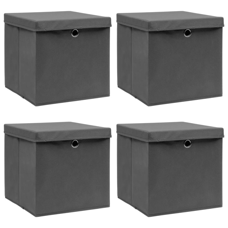 vidaXL Aufbewahrungsboxen mit Deckeln 4 Stk. Grau 32x32x32 cm Stoff vidaXL Aufbewahrungsboxen mit Deckeln 4 Stk. Grau 32x32x32 cm Stoff