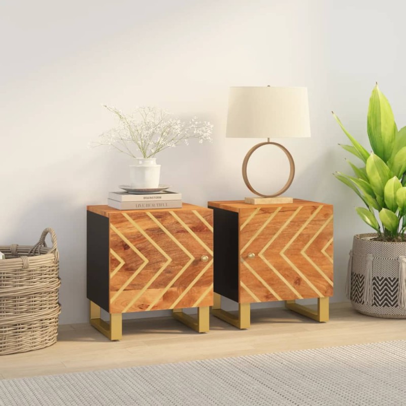 vidaXL Nachttische 2 Stk. Braun und Schwarz Massivholz Mango vidaXL Nachttische 2 Stk. Braun und Schwarz Massivholz Mango