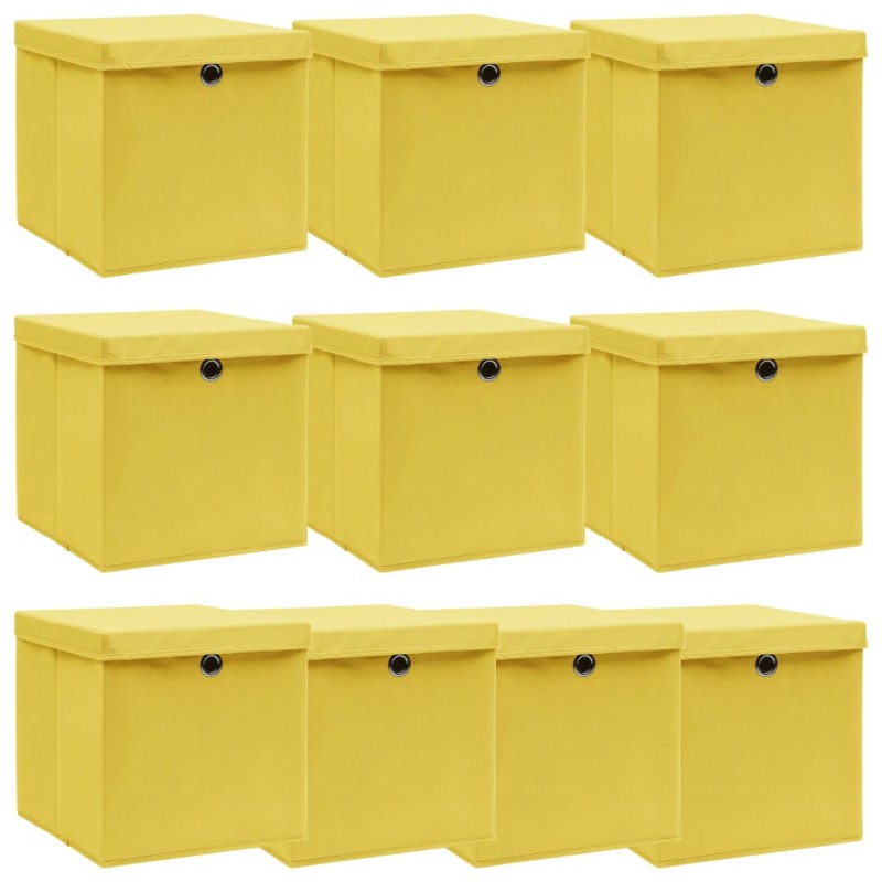 vidaXL Aufbewahrungsboxen mit Deckeln 10 Stk. Gelb 32x32x32 cm Stoff vidaXL Aufbewahrungsboxen mit Deckeln 10 Stk. Gelb 32x32x32 cm Stoff