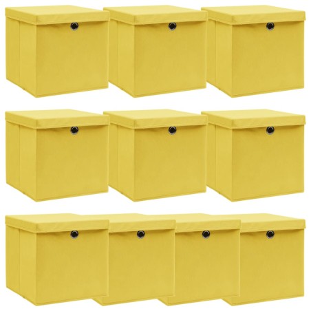 vidaXL Aufbewahrungsboxen mit Deckeln 10 Stk. Gelb 32x32x32 cm Stoff