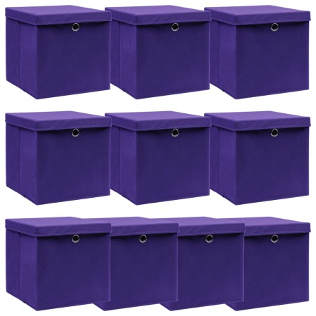 vidaXL Aufbewahrungsboxen mit Deckeln 10 Stk. Lila 32x32x32 cm Stoff