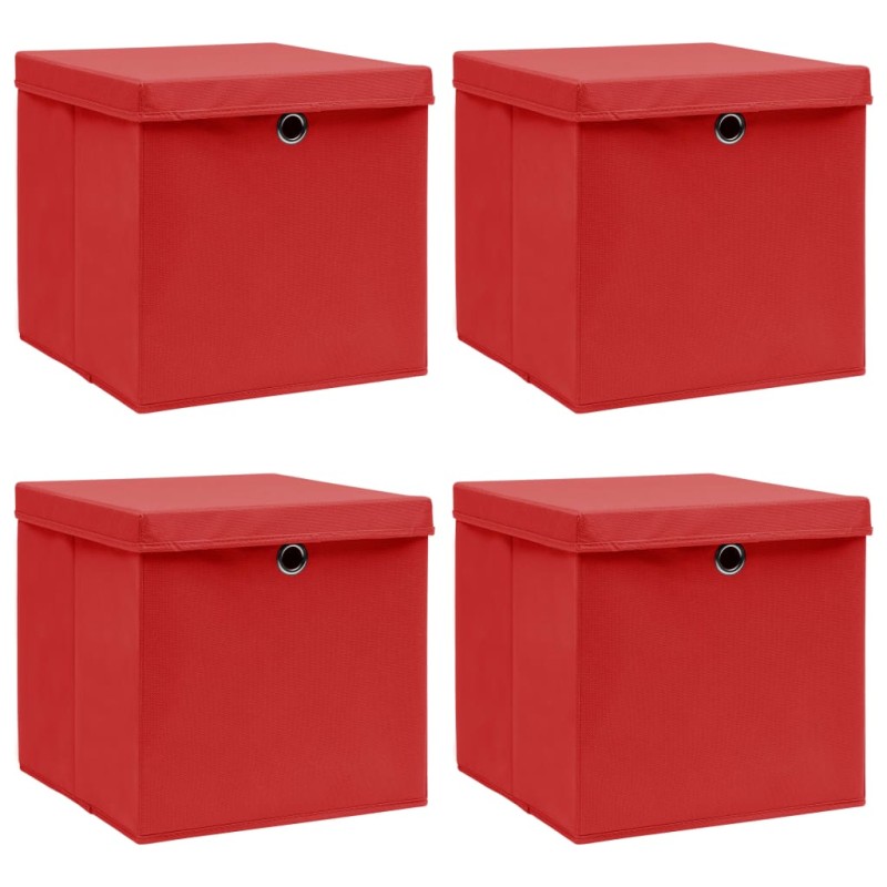 vidaXL Aufbewahrungsboxen mit Deckeln 4 Stk. Rot 32x32x32 cm Stoff vidaXL Aufbewahrungsboxen mit Deckeln 4 Stk. Rot 32x32x32 cm Stoff
