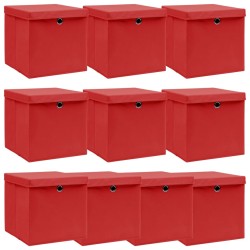 vidaXL Aufbewahrungsboxen mit Deckeln 10 Stk. Rot 32x32x32 cm Stoff