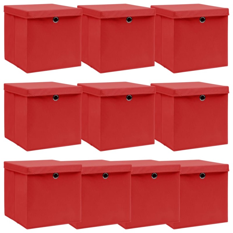 vidaXL Aufbewahrungsboxen mit Deckeln 10 Stk. Rot 32x32x32 cm Stoff vidaXL Aufbewahrungsboxen mit Deckeln 10 Stk. Rot 32x32x32 cm Stoff