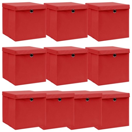 vidaXL Aufbewahrungsboxen mit Deckeln 10 Stk. Rot 32x32x32 cm Stoff