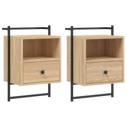 vidaXL Wand-Nachttische 2 Stk. Sonoma-Eiche 40x30x61 cm Holzwerkstoff