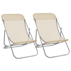 vidaXL Strandstühle 2 Stk. Creme Textilene & Pulverbeschichteter Stahl