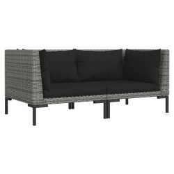 vidaXL Gartensofas 2 Stk. mit Kissen Halbrundes Poly Rattan