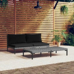 vidaXL 3-tlg. Garten-Lounge-Set Dunkelgrau Halbrundes Poly Rattan