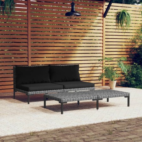 vidaXL 3-tlg. Garten-Lounge-Set Dunkelgrau Halbrundes Poly Rattan