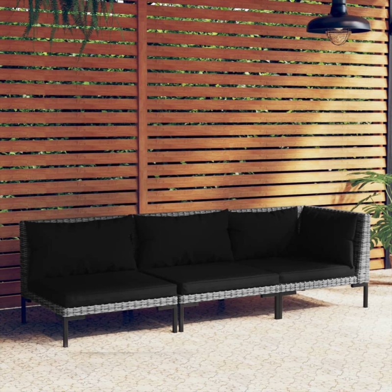 vidaXL 3-tlg. Garten-Lounge-Set Dunkelgrau Halbrundes Poly Rattan vidaXL 3-tlg. Garten-Lounge-Set Dunkelgrau Halbrundes Poly Rattan