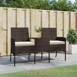 vidaXL 2-Sitzer Gartensofa mit Teetisch Poly Rattan Braun