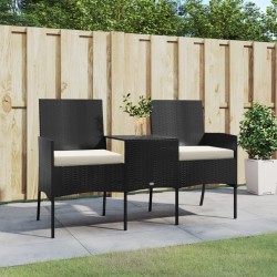 vidaXL 2-Sitzer-Gartensofa mit Teetisch Poly Rattan Schwarz