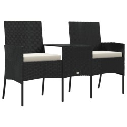 vidaXL 2-Sitzer-Gartensofa mit Teetisch Poly Rattan Schwarz