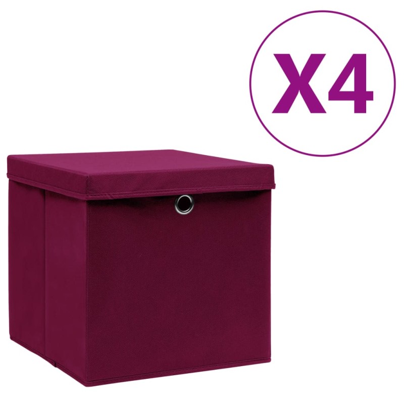 vidaXL Aufbewahrungsboxen mit Deckeln 4 Stk. 28x28x28 cm Dunkelrot vidaXL Aufbewahrungsboxen mit Deckeln 4 Stk. 28x28x28 cm Dunkelrot