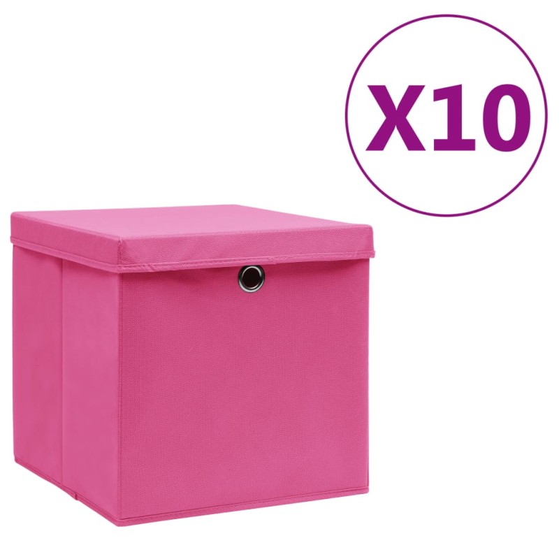 vidaXL Aufbewahrungsboxen mit Deckeln 10 Stk. 28x28x28 cm Rosa vidaXL Aufbewahrungsboxen mit Deckeln 10 Stk. 28x28x28 cm Rosa