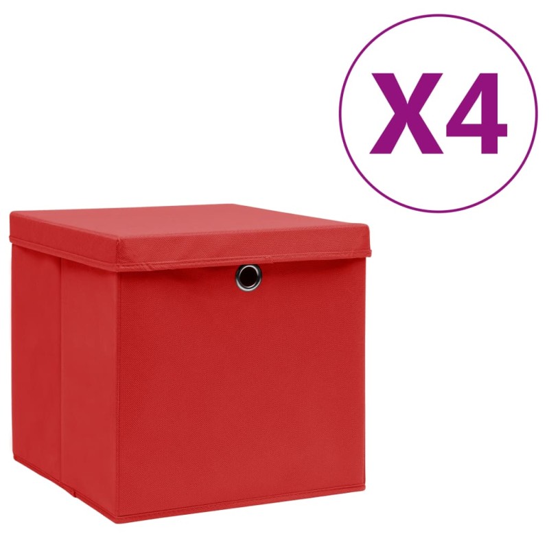vidaXL Aufbewahrungsboxen mit Deckeln 4 Stk. 28x28x28 cm Rot vidaXL Aufbewahrungsboxen mit Deckeln 4 Stk. 28x28x28 cm Rot