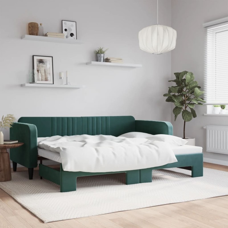 vidaXL Tagesbett Ausziehbar Dunkelgrün 90x200 cm Samt vidaXL Tagesbett Ausziehbar Dunkelgrün 90x200 cm Samt