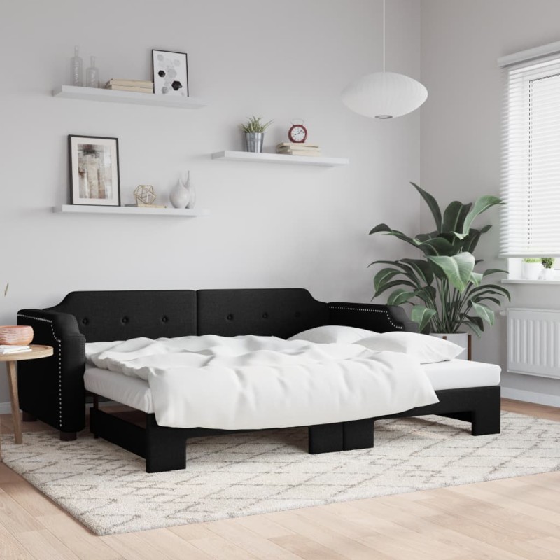 vidaXL Tagesbett Ausziehbar Schwarz 90x190 cm Stoff vidaXL Tagesbett Ausziehbar Schwarz 90x190 cm Stoff