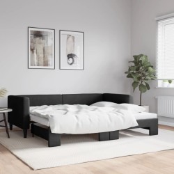 vidaXL Tagesbett Ausziehbar Schwarz 90x190 cm Stoff