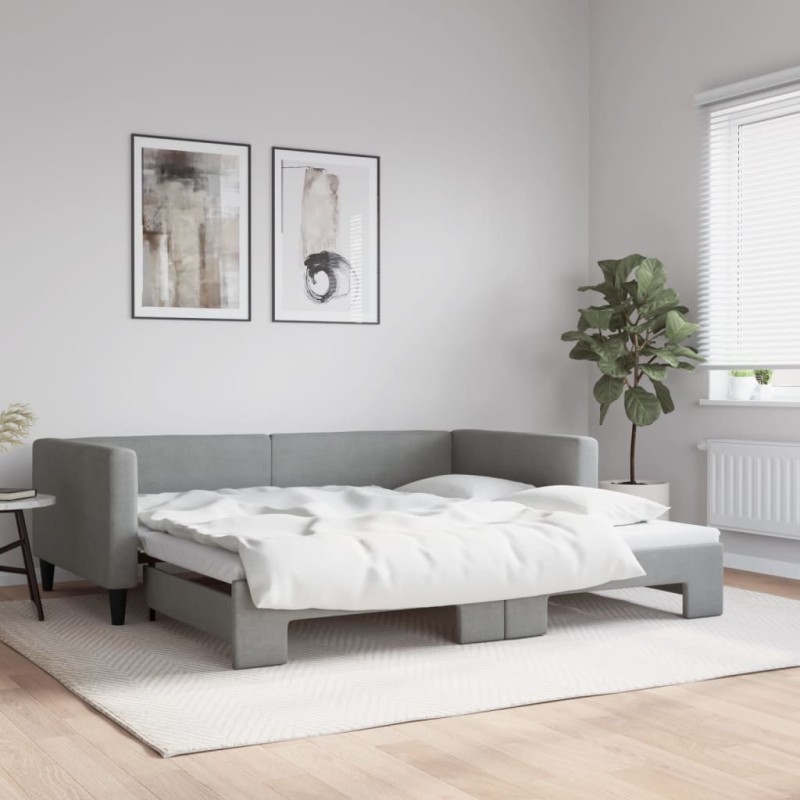 vidaXL Tagesbett Ausziehbar Hellgrau 100x200 cm Stoff vidaXL Tagesbett Ausziehbar Hellgrau 100x200 cm Stoff
