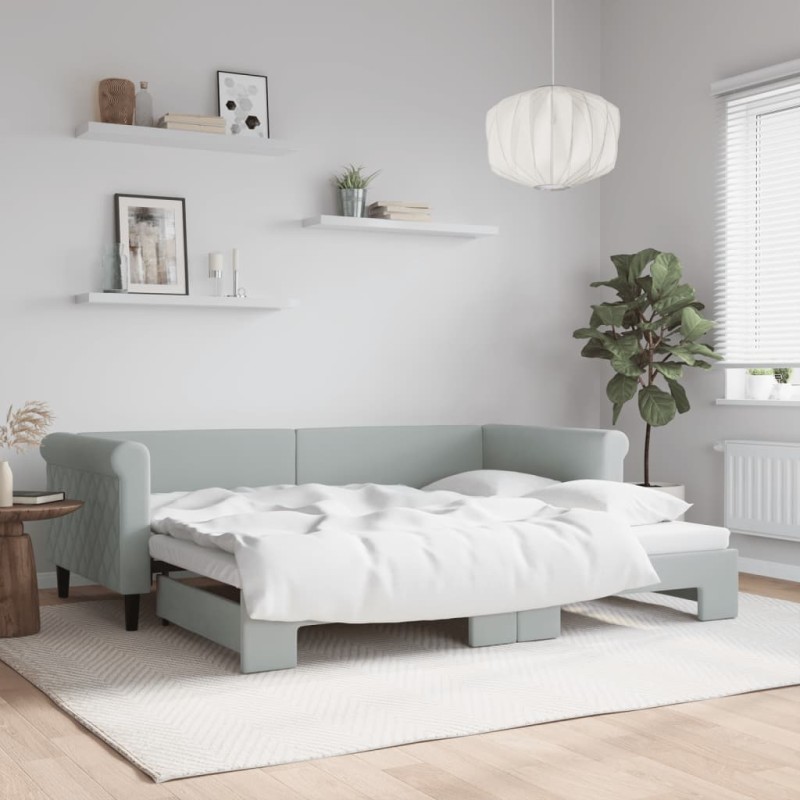 vidaXL Tagesbett Ausziehbar Hellgrau 90x200 cm Samt vidaXL Tagesbett Ausziehbar Hellgrau 90x200 cm Samt