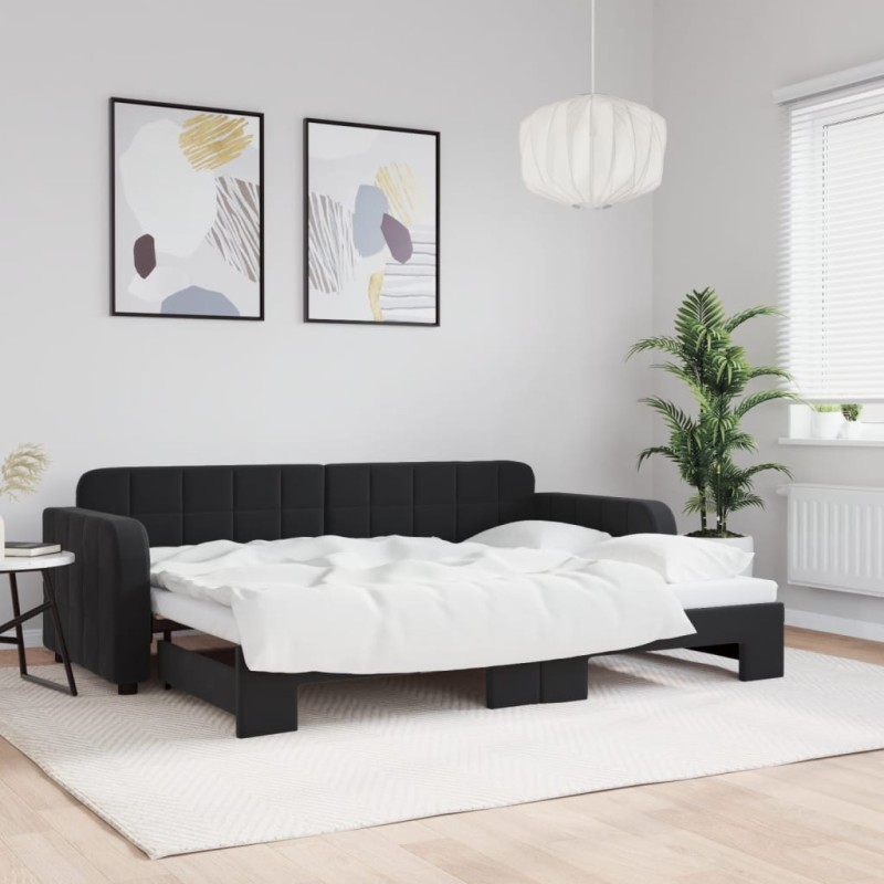 vidaXL Tagesbett Ausziehbar Schwarz 80x200 cm Samt vidaXL Tagesbett Ausziehbar Schwarz 80x200 cm Samt