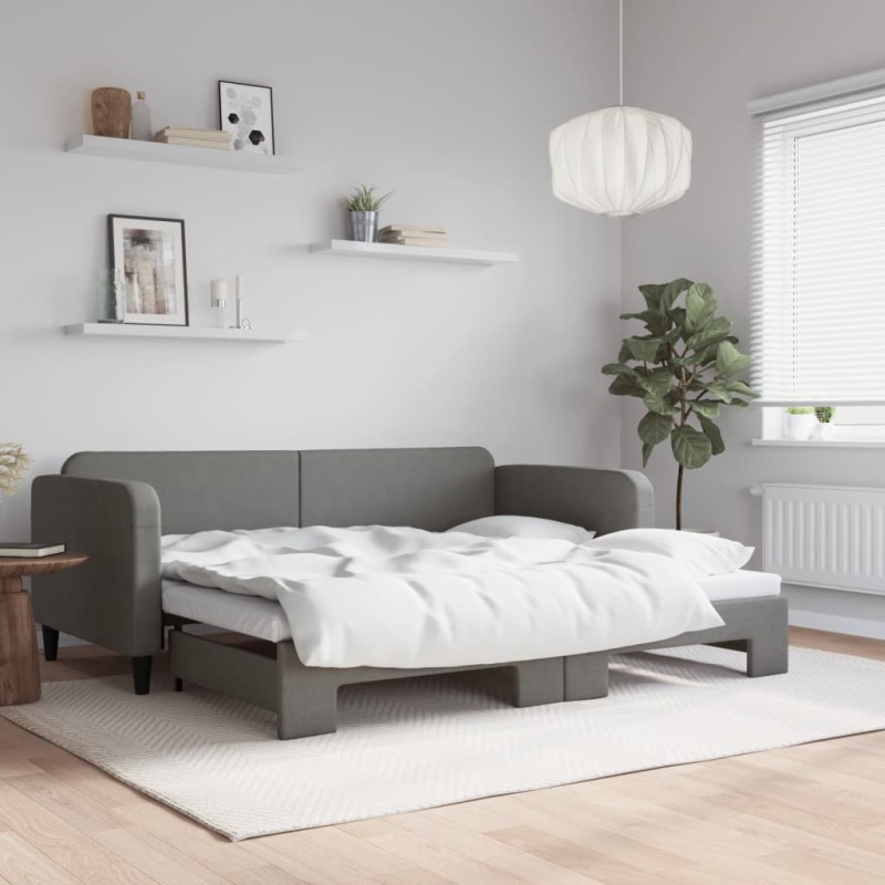 vidaXL Tagesbett Ausziehbar Dunkelgrau 90x200 cm Stoff vidaXL Tagesbett Ausziehbar Dunkelgrau 90x200 cm Stoff