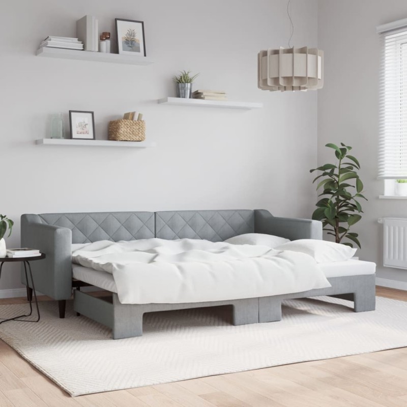 vidaXL Tagesbett Ausziehbar Hellgrau 80x200 cm Stoff vidaXL Tagesbett Ausziehbar Hellgrau 80x200 cm Stoff