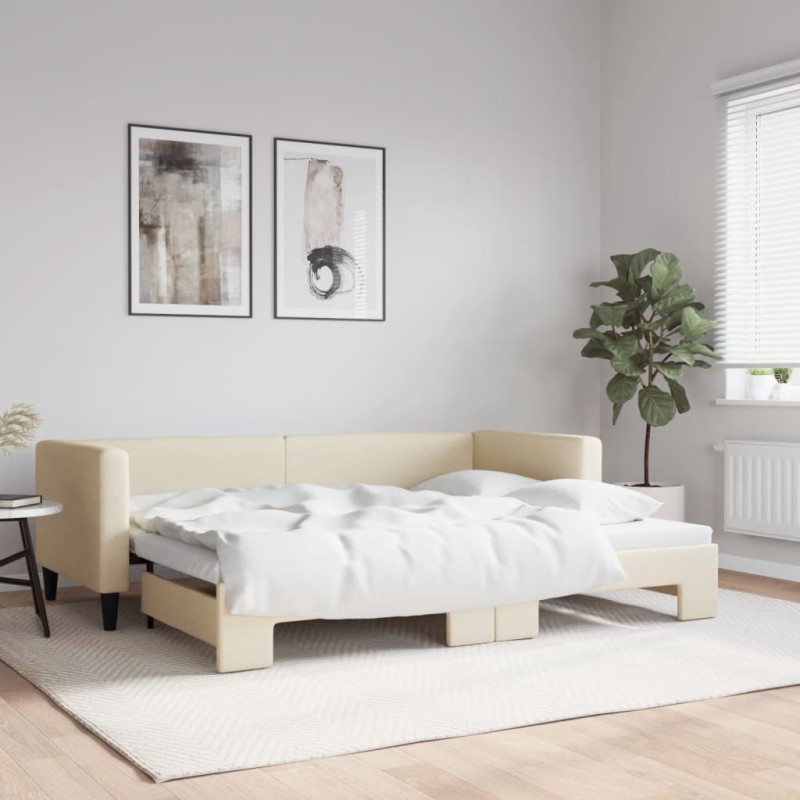 vidaXL Tagesbett Ausziehbar Creme 80x200 cm Stoff vidaXL Tagesbett Ausziehbar Creme 80x200 cm Stoff