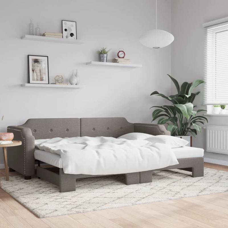 vidaXL Tagesbett Ausziehbar Taupe 90x200 cm Stoff vidaXL Tagesbett Ausziehbar Taupe 90x200 cm Stoff